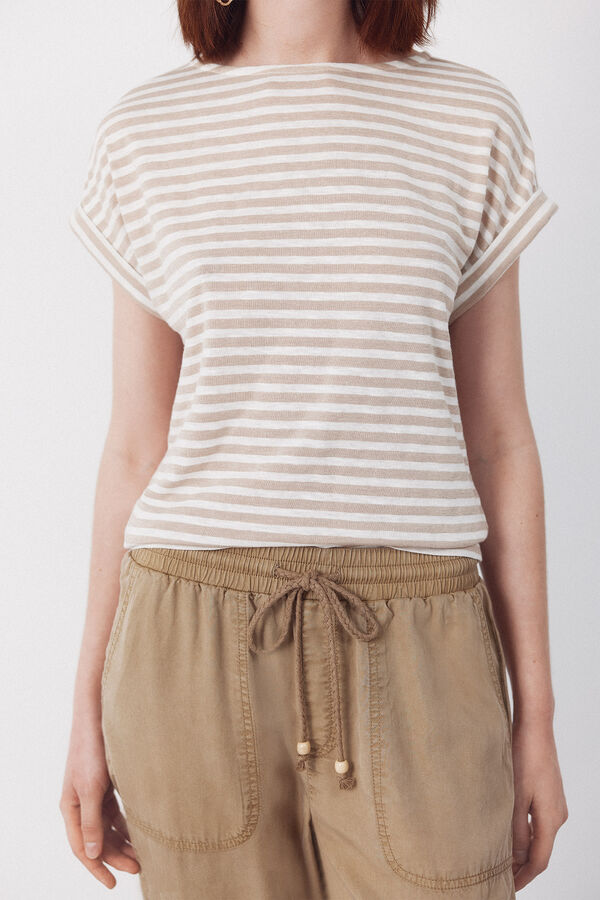 Cortefiel T-shirt riscas Tostado