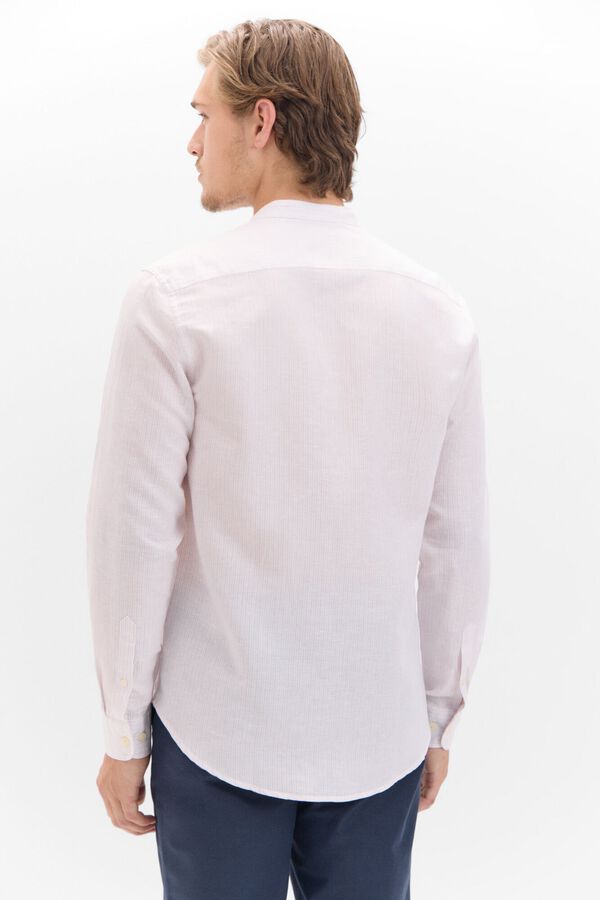 Cortefiel Camisa lino algod&oacute;n rayas cuello mao Rosa