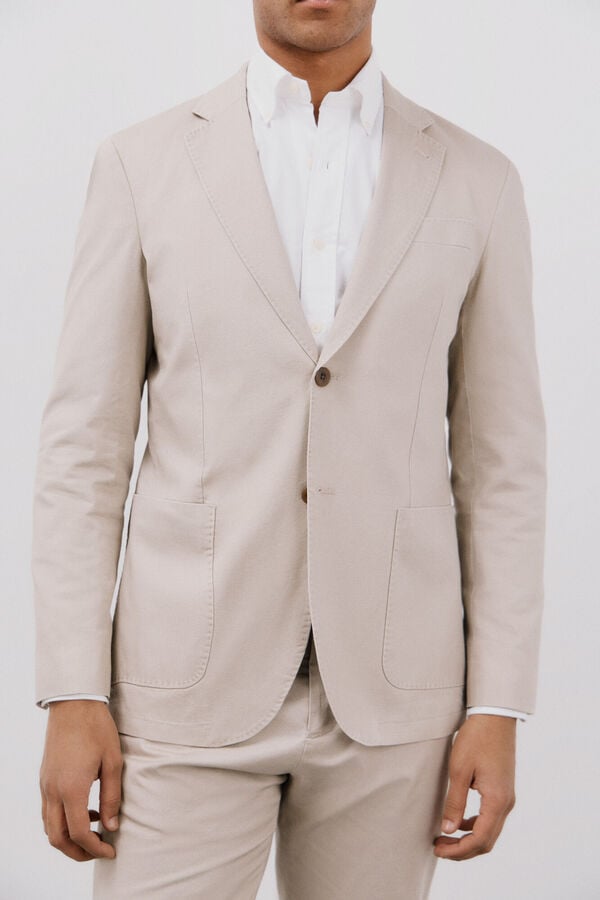Cortefiel Blazer de algod&atilde;o e linho Tostado