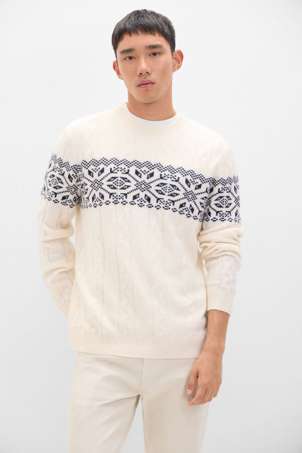 Cortefiel Camisola de natal com torcidos de l&atilde;  Ecru