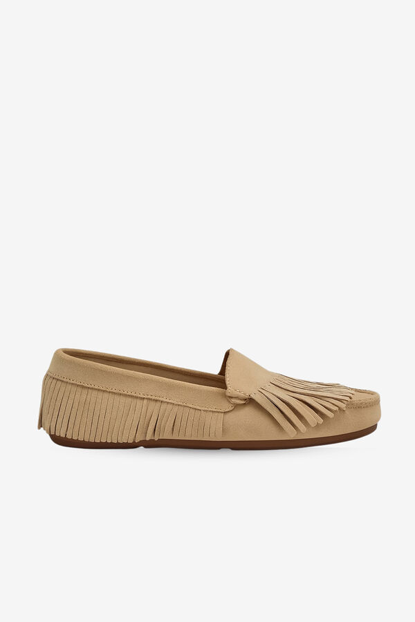 Cupl&eacute; Mocas&iacute;n flecos serraje arena Beige