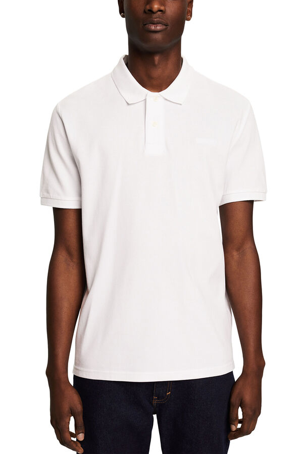 Esprit Polo piqué slim fit manga curta algodão Branco