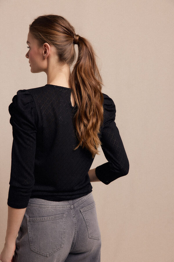 Slowlove Top estructura manga abullonada Negro
