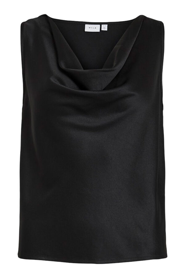 Vila Blusa satinada escote waterfall Negro