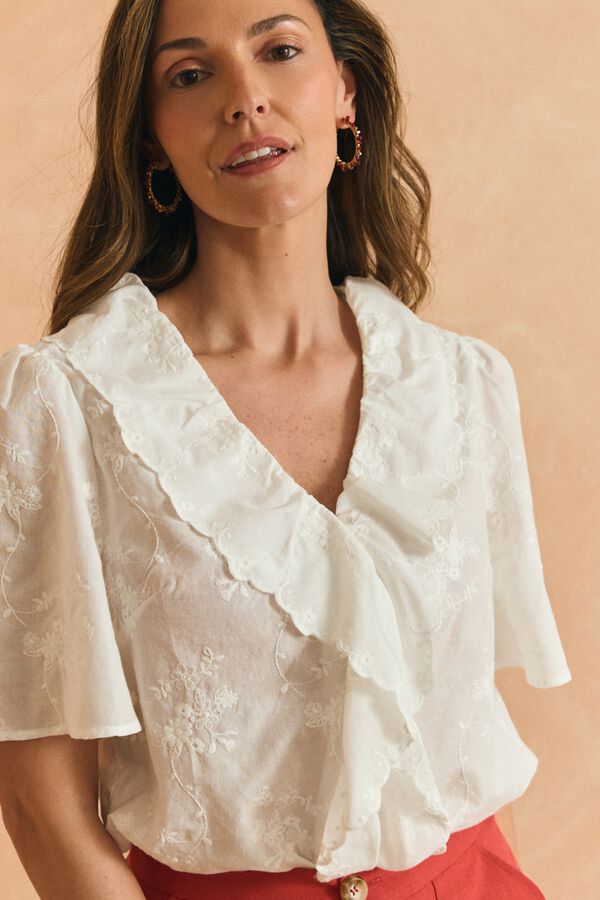 Pol&iacute;n Et Moi Blusa com folho Pati Branco