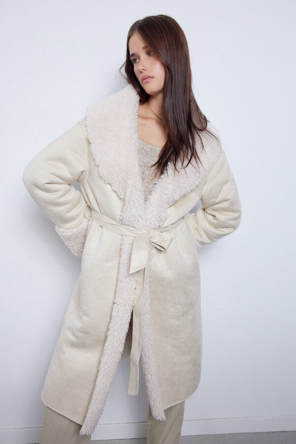 Slowlove Abrigo doble faz efecto pelo Marfil