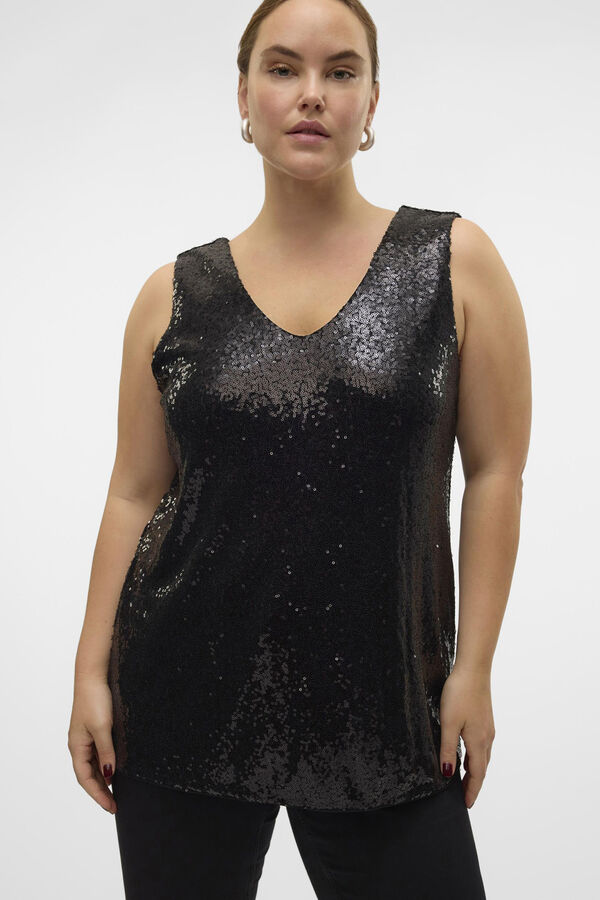Vero Moda Curve Top plus size com lantejoulas Preto