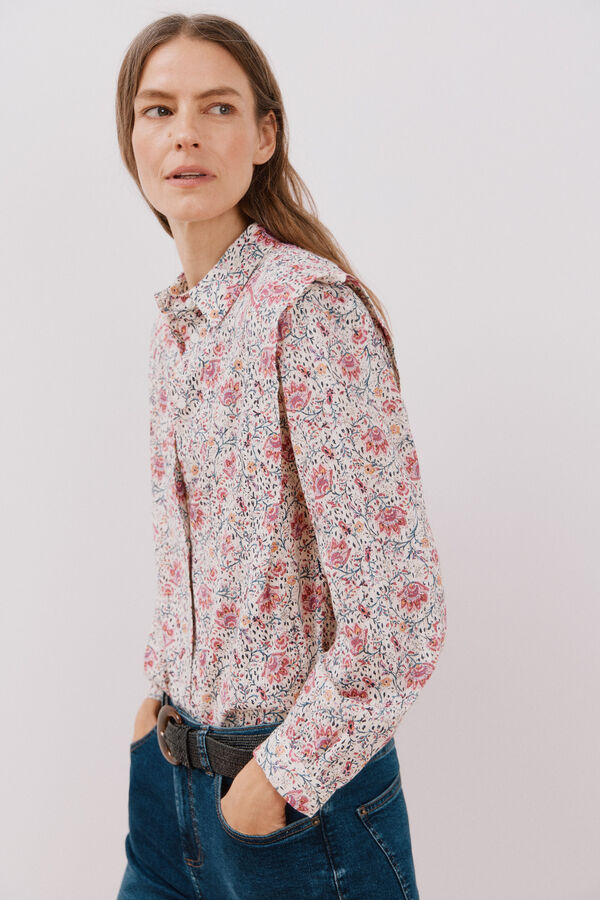 Cortefiel Camisa de algod&oacute;n detalle bordado Multicolor