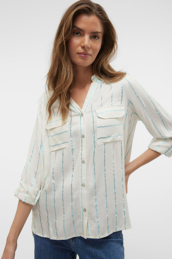 Vero Moda Camisa &agrave;s riscas de manga comprida Branco