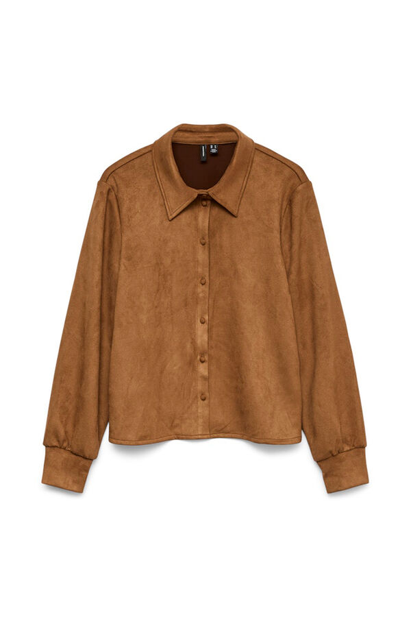 Vero Moda Camisa com efeito camur&ccedil;a Castanho