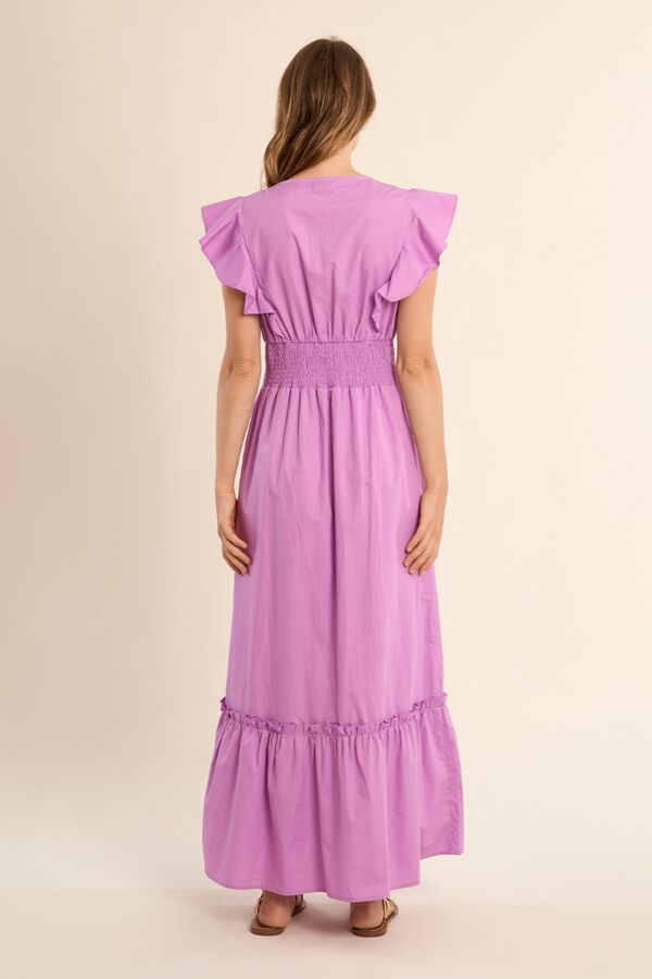 Molly Bracken Vestido de manga curta borboleta com folhos Roxo