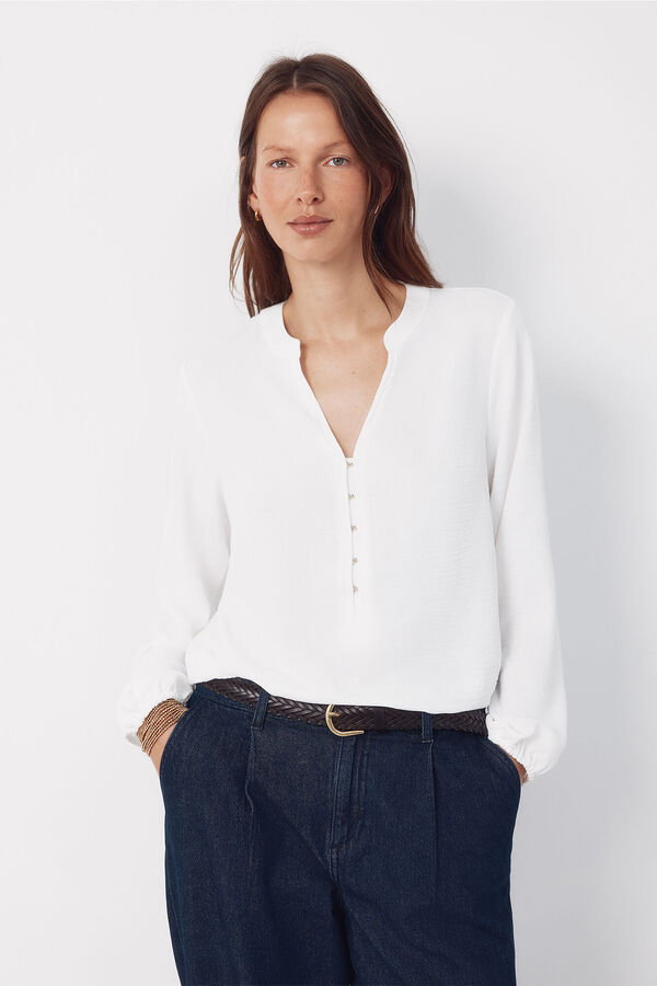 Cortefiel Blusa mandarim com bot&otilde;es Ecru