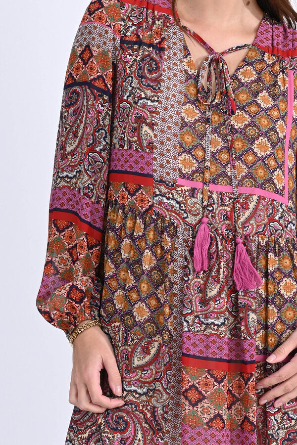 Molly Bracken Vestido estampado de manga comprida e la&ccedil;ada Multicolorido