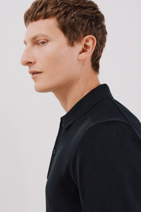 Cortefiel Jersey algod&oacute;n cashmere cuello polo Negro