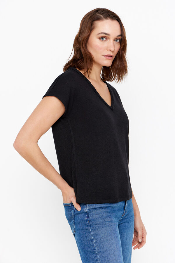 Cortefiel Top de punto trenza bordada Negro