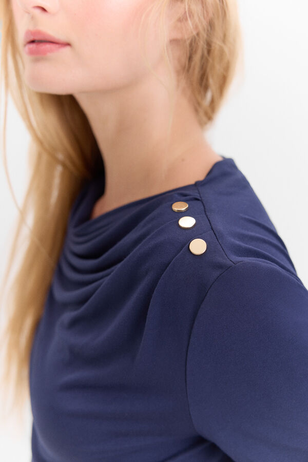 Cortefiel Camiseta con pliegues en hombro Azul marino