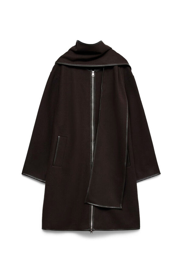 Vero Moda Abrigo de pa&ntilde;o con detalle de bufanda Marr&oacute;n oscuro