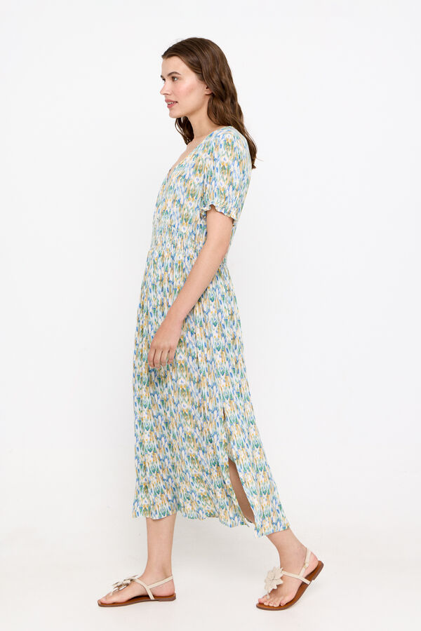 Cortefiel Vestido largo escote pico Estampado verde