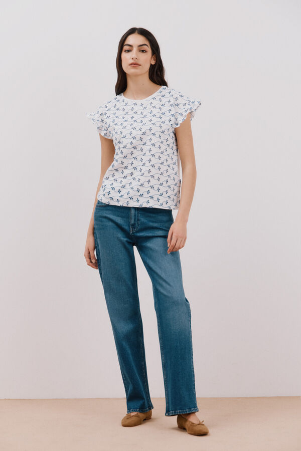 Cortefiel Camiseta bordada Estampado azul