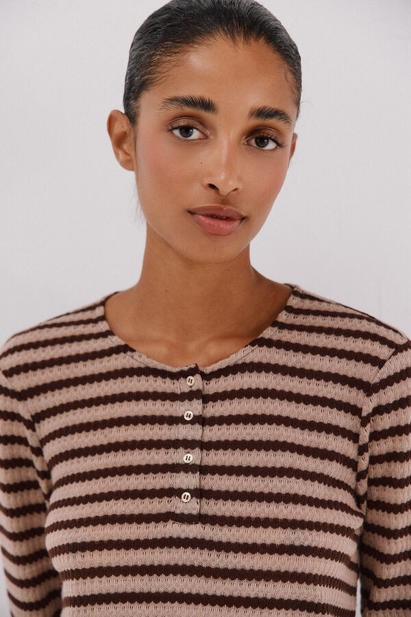 Cortefiel Top estructura rayas Marr&oacute;n oscuro
