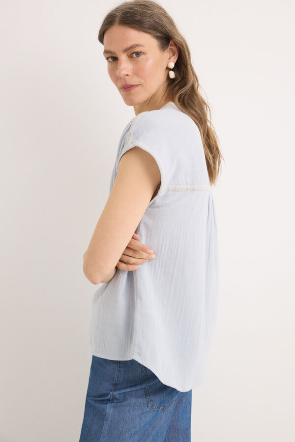 Cortefiel Blusa bordados contraste Azul