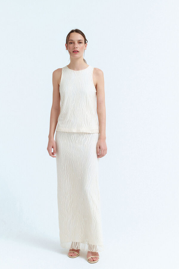 Vila Falda midi encaje Gris