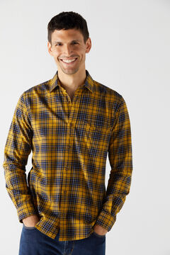 Cortefiel Camisa flanela xadrez algodão orgânico Amarelo
