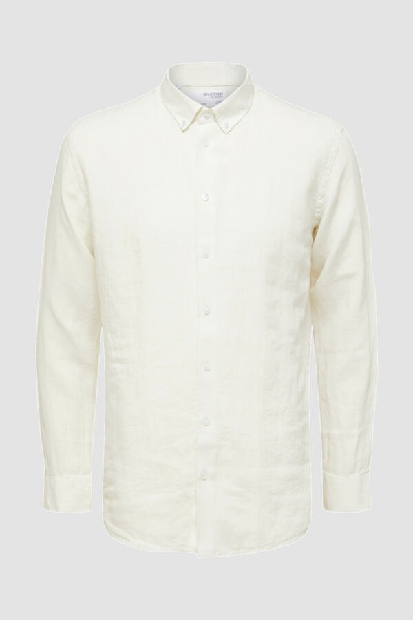 Cortefiel Camisa de linho 100% homem Regular Fit Branco
