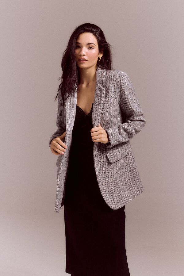 Slowlove Abrigo blazer de espiga Estampado gris