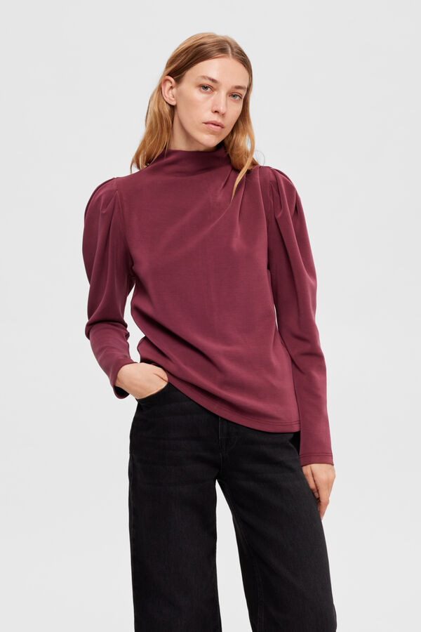 Selected Femme Sudadera de cuello alto y mangas abullonadas confeccionada con Tencel Lila