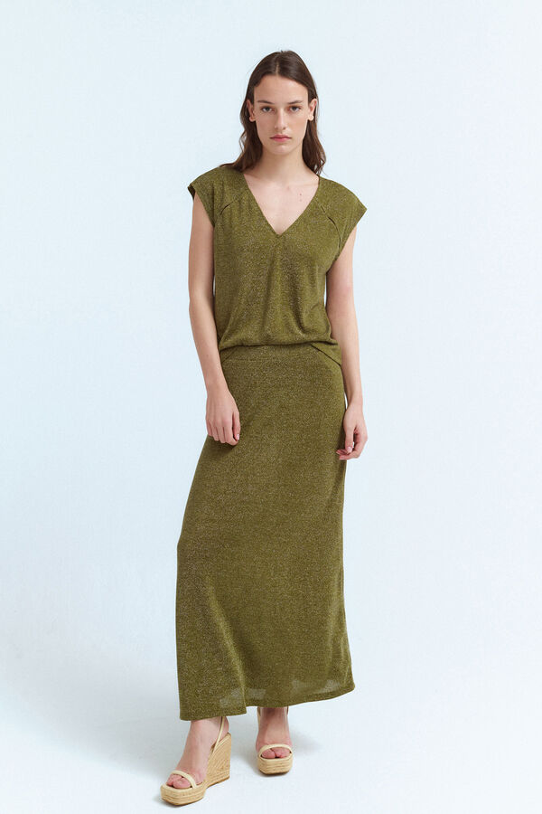 Vila Falda midi de punto con lúrex Verde oscuro