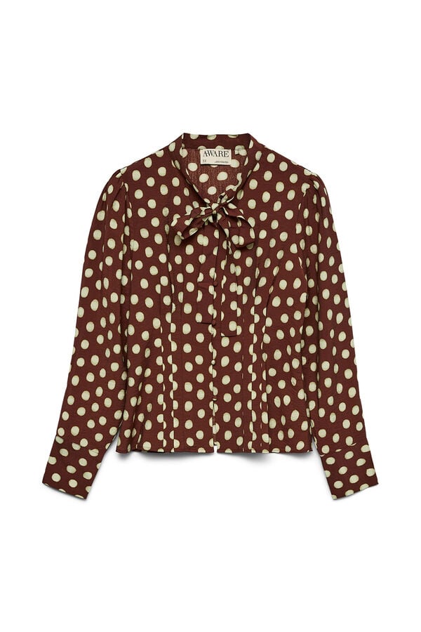 Vero Moda Camisa &agrave;s bolinhas e detalhe de la&ccedil;ada Castanho