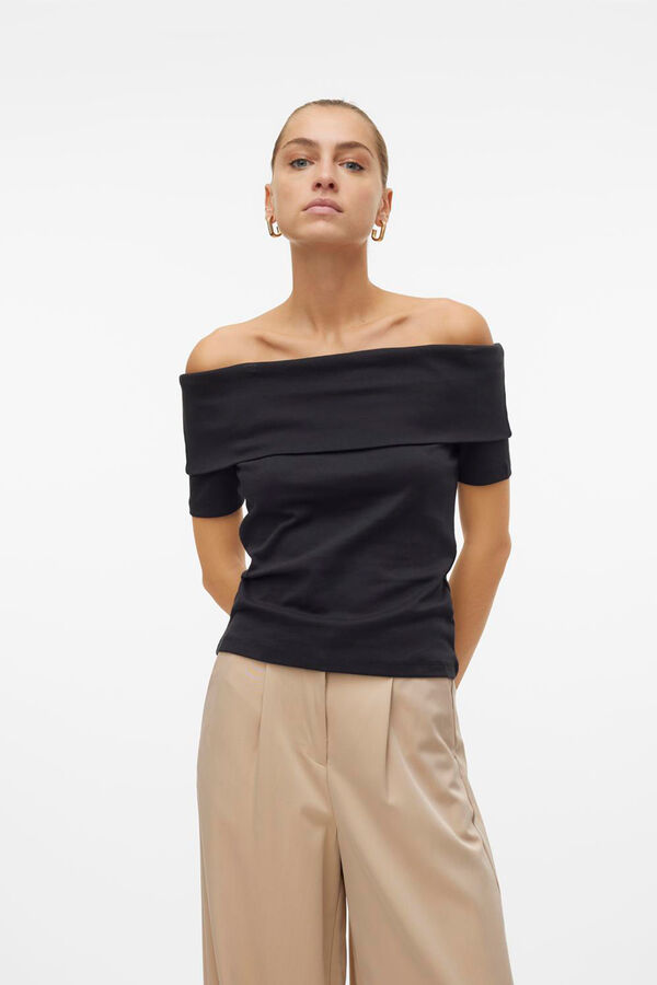 Vero Moda Top Bardot de manga corta Negro