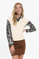 Vero Moda Chaleco de punto cuello pico Beige