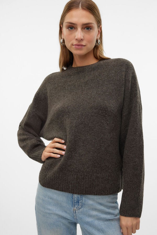 Vero Moda Jersey de punto cuello redondo Marr&oacute;n oscuro