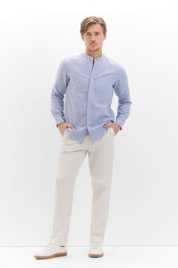 Cortefiel Camisa lino algod&oacute;n cuello mao Azul