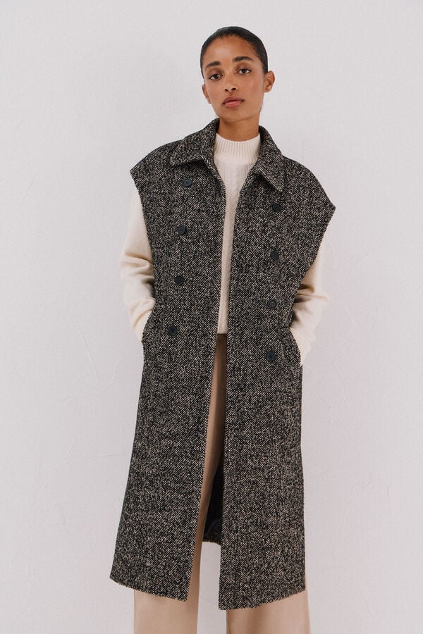 Cortefiel Chaleco largo botones Estampado gris