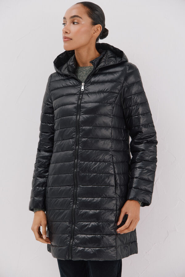 Cortefiel Abrigo largo plumas Negro