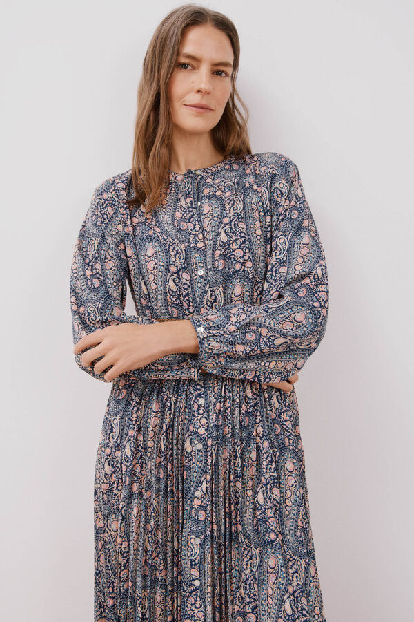 Cortefiel Vestido estampado plisado Estampado azul