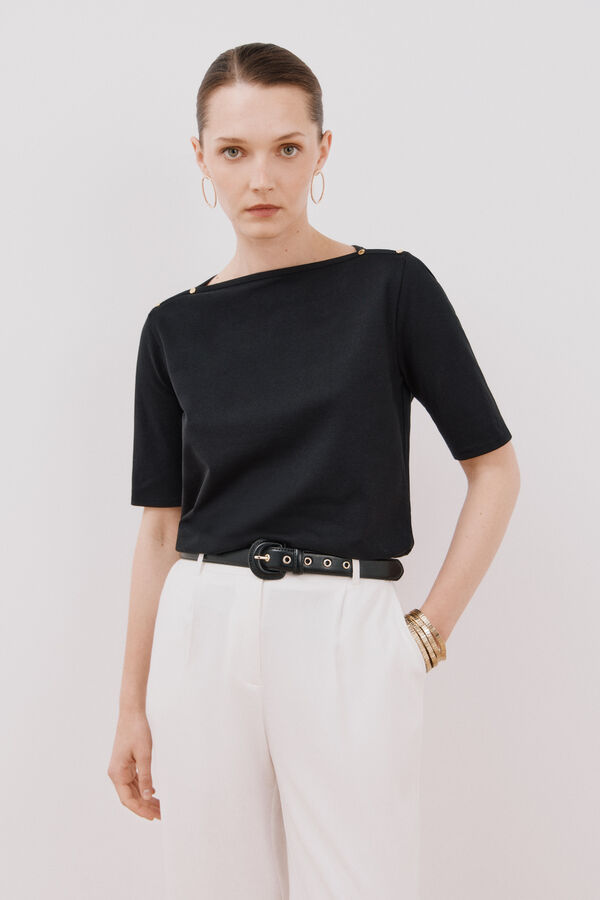 Cortefiel Camiseta b&aacute;sica escote barco Negro