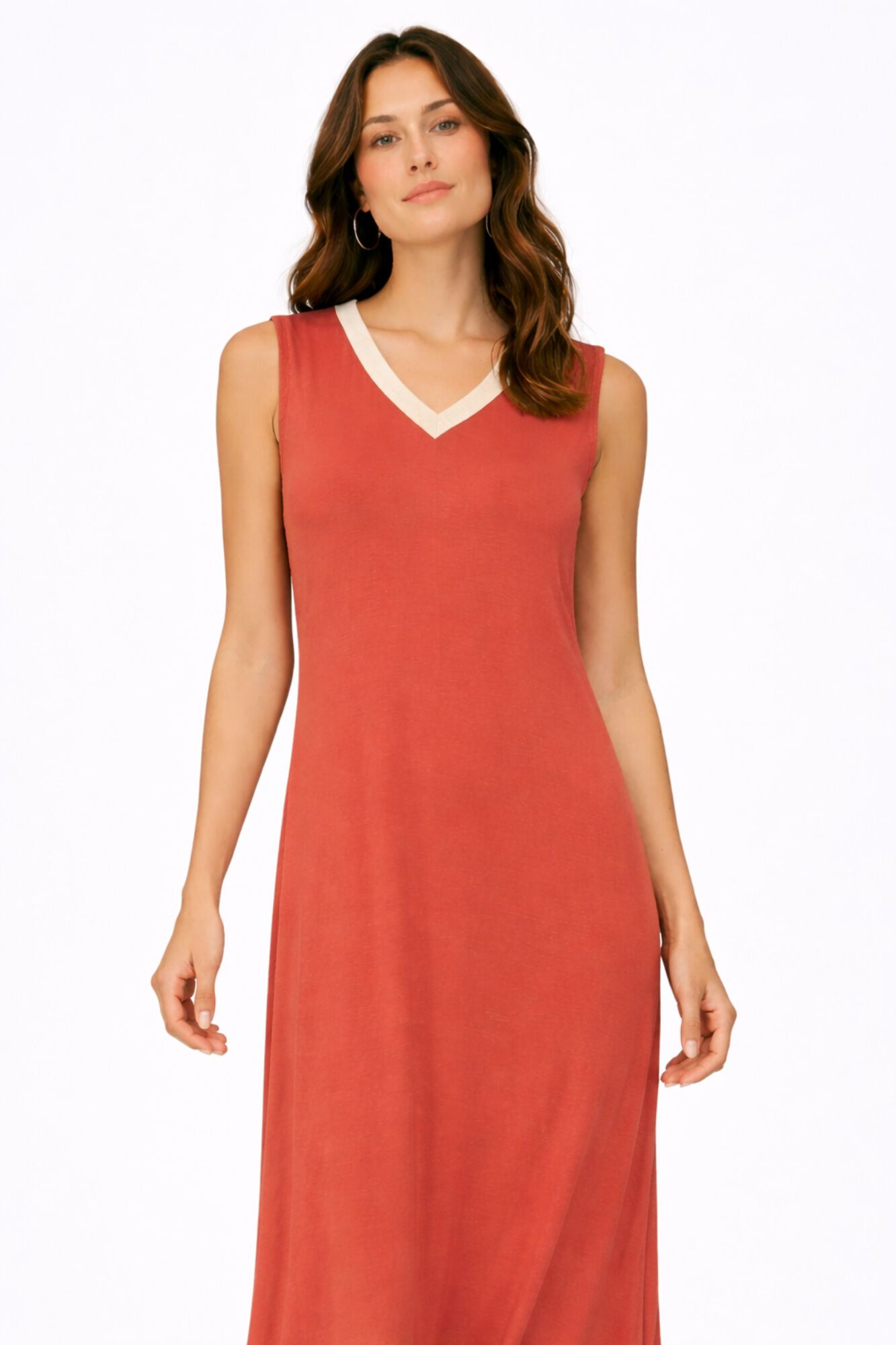Vila Vestido midi sem mangas em viscose e linho