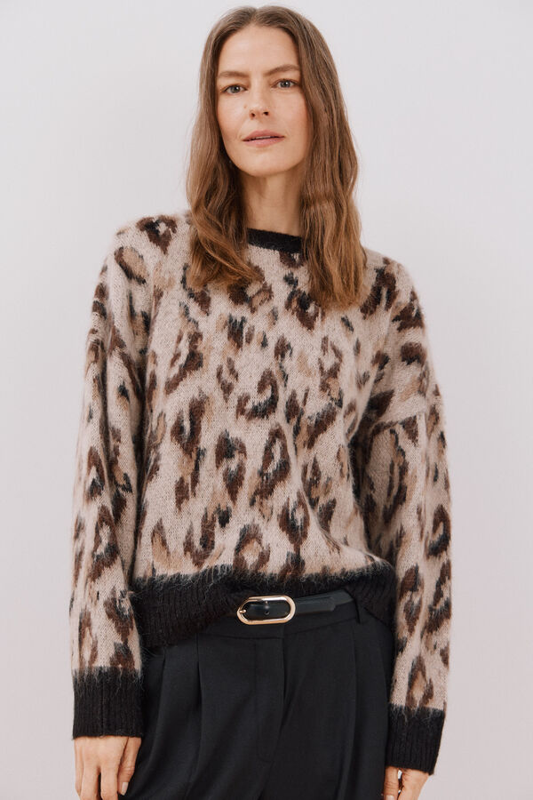 Cortefiel Camisola animal print Castanho