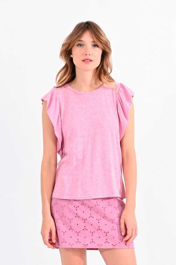 Molly Bracken T-shirt de mulher de manga curta com folhos Subiu