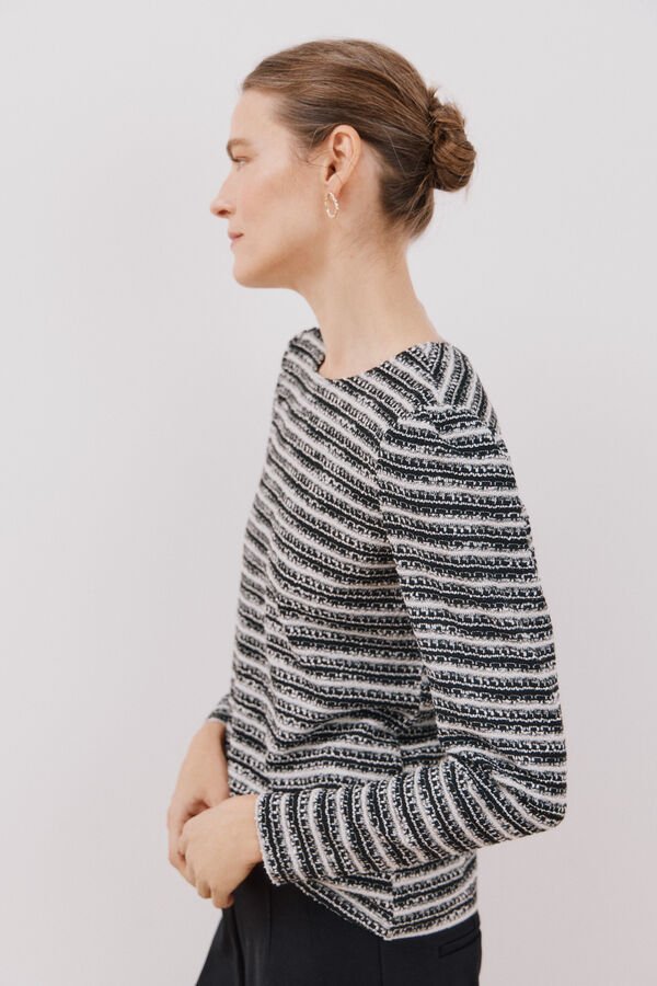 Cortefiel Top de tweed listrado Preto