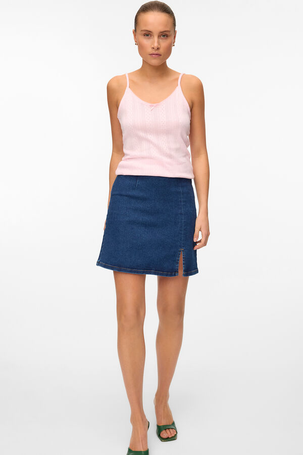 Vero Moda Saia curta jeans com fenda Azul