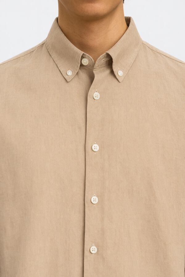 Selected Camisa manga larga lino Beige