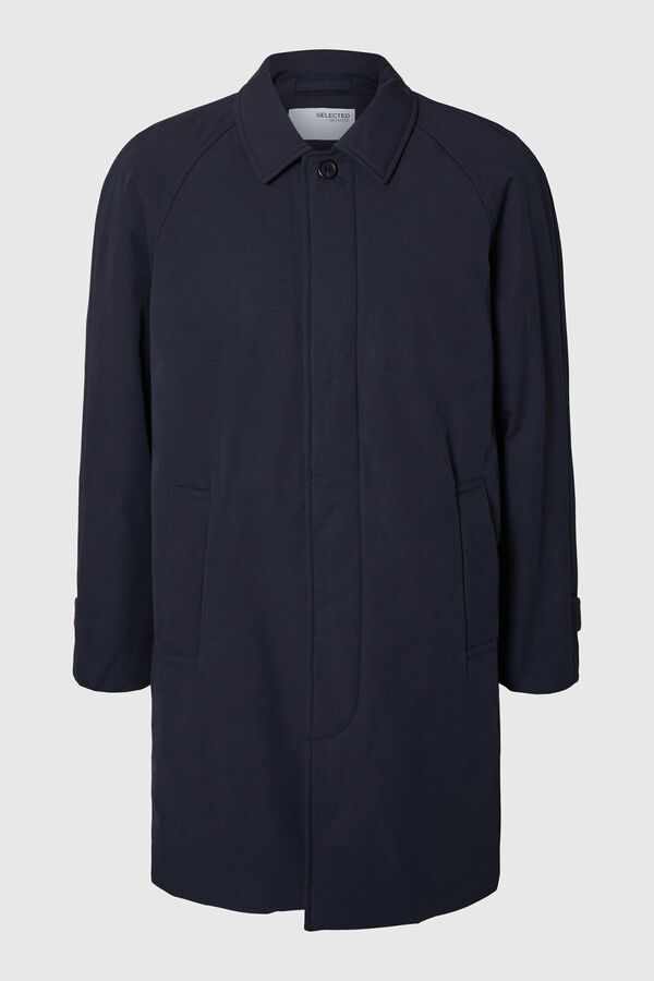 Selected Abrigo repelente al agua confeccionado 100% con algod&oacute;n org&aacute;nico. Azul marino
