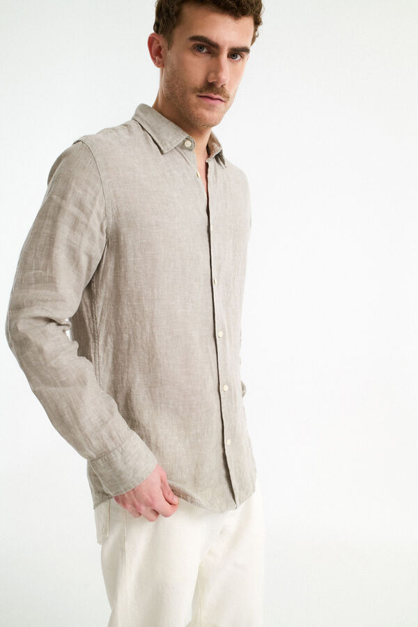 Selected Camisa de manga larga 100% lino Verde