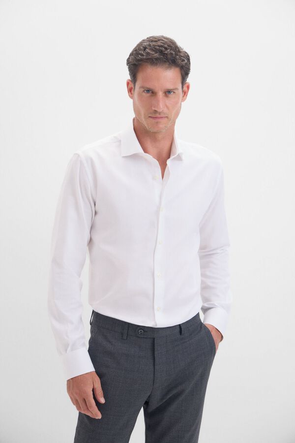 Cortefiel Camisa formal estrutura lisa f&aacute;cil de engomar Branco