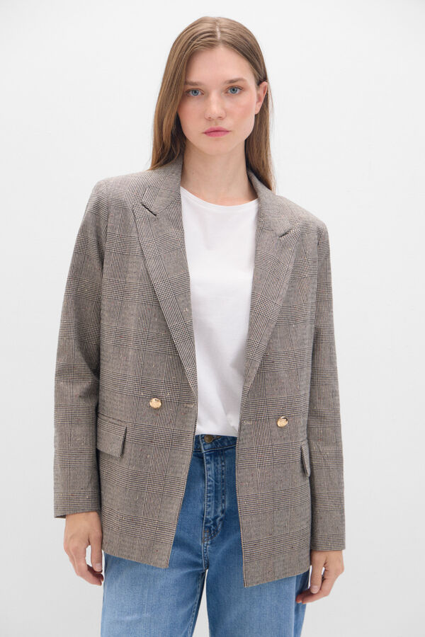 Cortefiel Blazer cuadros con brillo Estampado gris